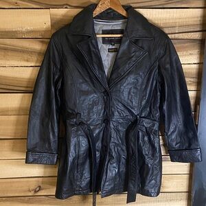 Wilsons Leather Women's Black Leather Jacket thinsulate lining size large belt